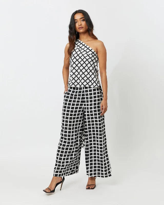 Check Pant Elegant Palazzo Trousers