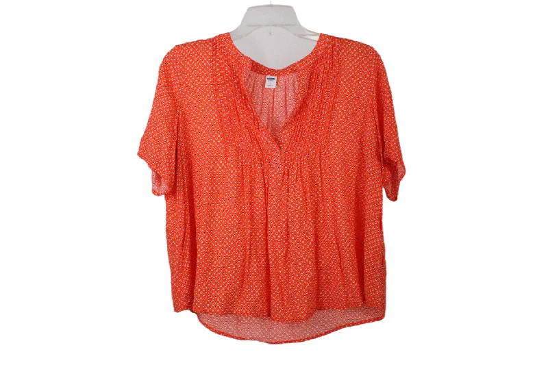 Old Navy Orange Small Print Floral Blouse | M Embellished Collar Blouse