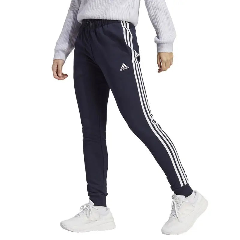 Adidas Women's 3 Stripes CF Pants with Elastic Waistband and Side Pockets in Navy Blue Chic Capri Pants