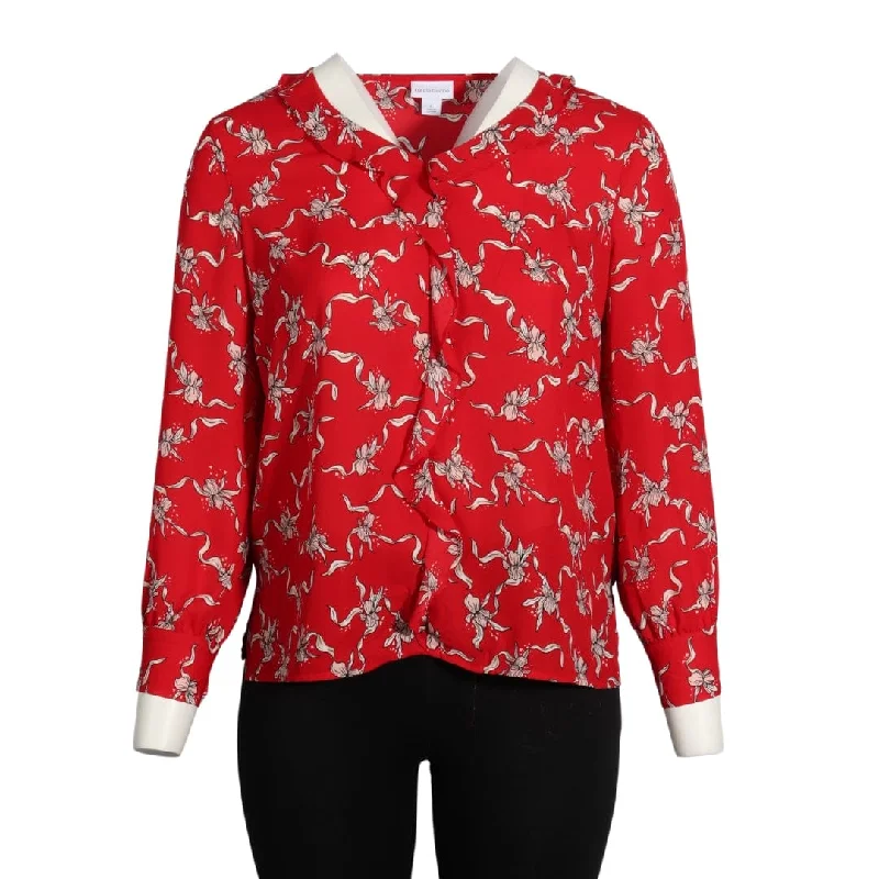 LIZ CLAIBORNE - Floral Long Sleeve Blouse Ruffled Neck Blouse