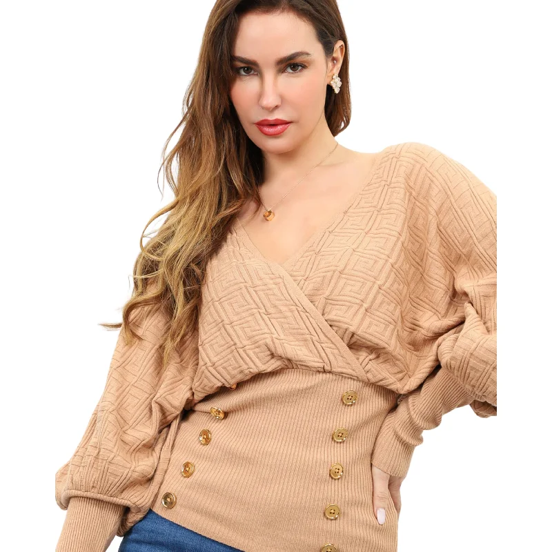 MOEWY - Cozy V-neck Blouse Stylish Wrap Blouse