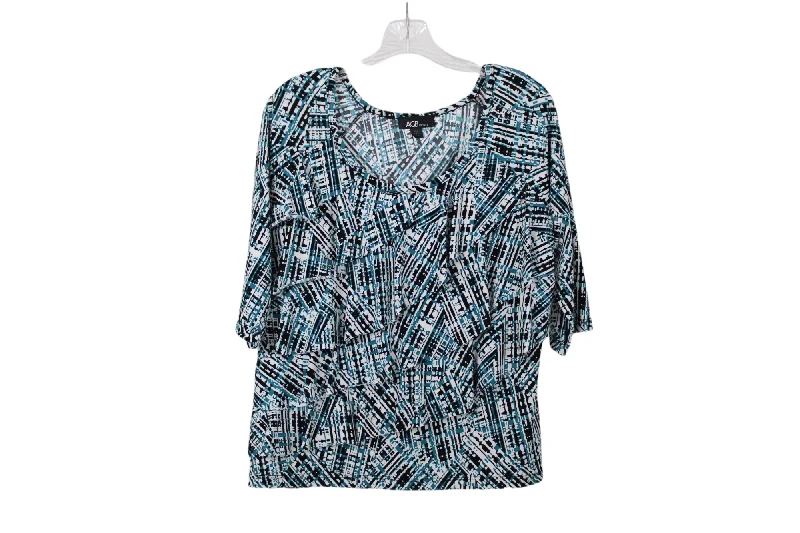 AGB Petite Blue Blouse | L Petite Elegant Semi-Sheer Blouse