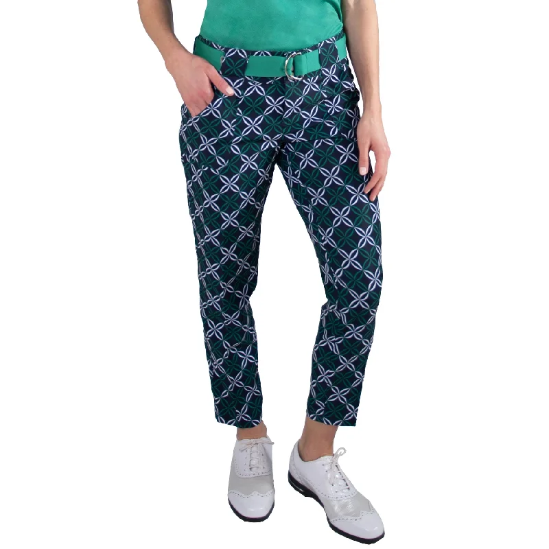 JoFit Belted Cropped Ankle Navy Womens Golf Pants Relaxed Lounge Trousers