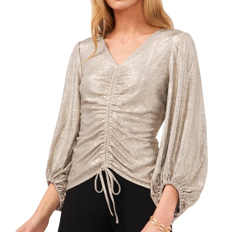 CECE - Metallic Drawstring Blouse Boho Chic Blouse