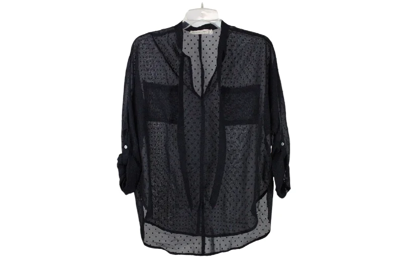 Abercrombie & Fitch Black Swiss Dot Blouse | S Pleated Collar Blouse