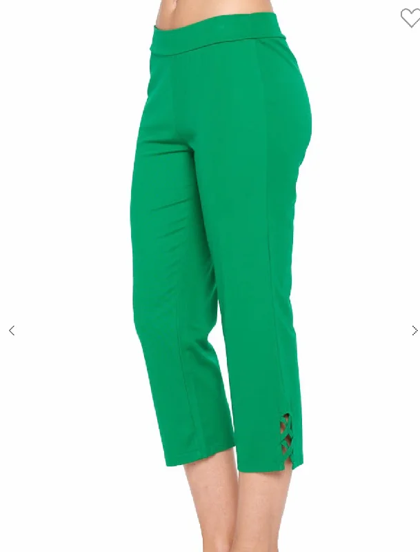 Solid Emerald Capri Pants with Criss Cross Casual Sweatpants Style