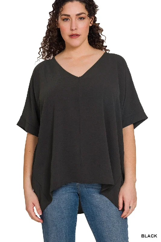 Airflow Dolman Sleeve Blouse -Black High Neck Blouse