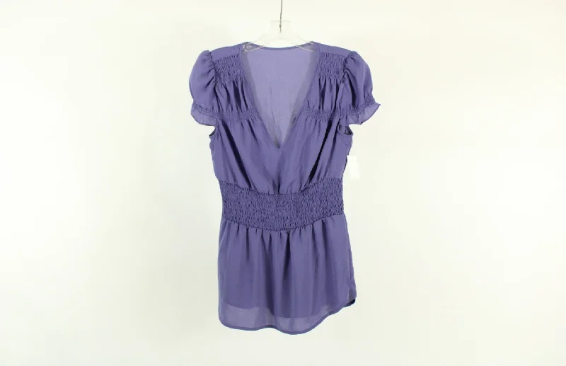 Purple Polyester Blouse | Size S Feminine Tie Blouse