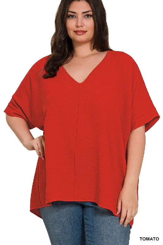 Airflow Dolman Sleeve Blouse -Tomato Double-Layered Blouse