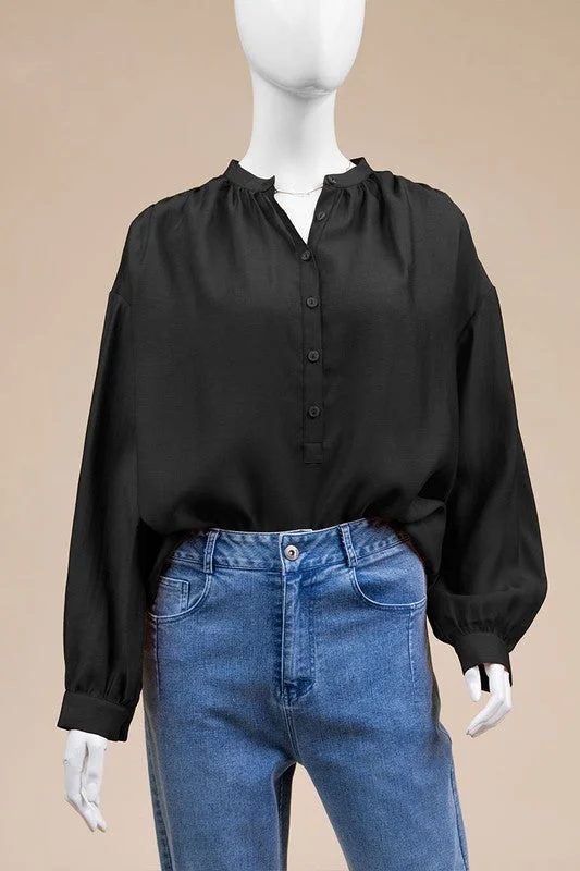 Basically Chic LS Blouse -Black Oversized Silk Blouse