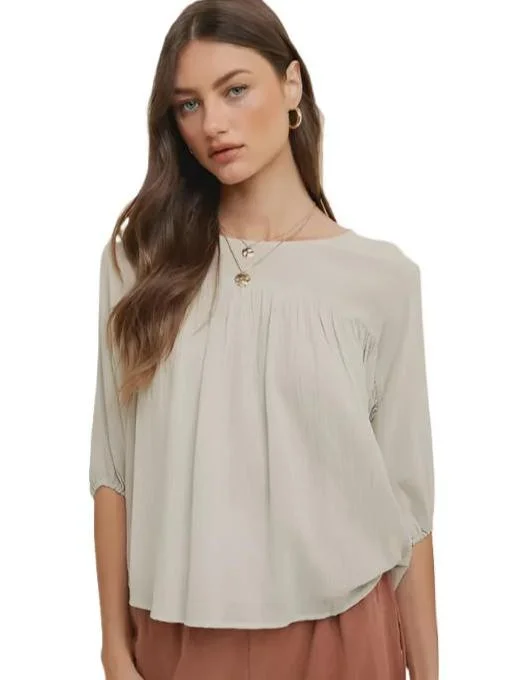 Batwing Sleeve Blouse Top with Side Slits Feminine Ruffle Blouse