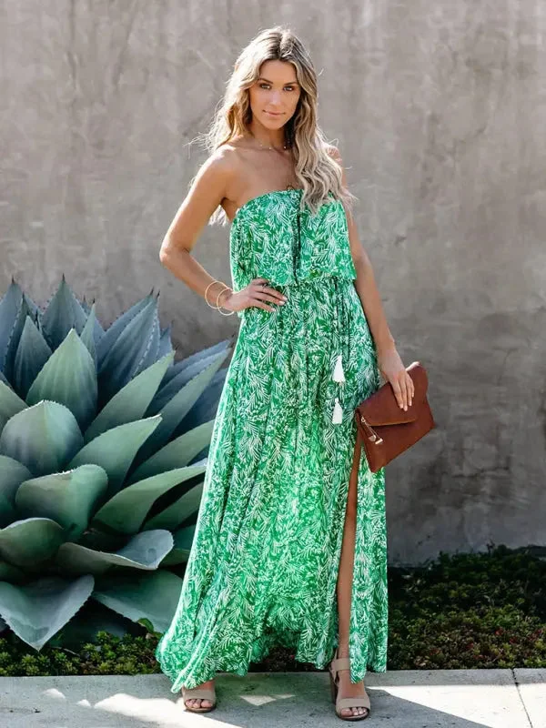 Blue Zone Planet | Anna's botanical off-the-shoulder ruffled slit maxi dress Chic Summer Floral Maxi Dress Blue Zone Planet | Anna's botanical off-the-shoulder ruffled slit maxi dress Chic Summer Floral Maxi Dress