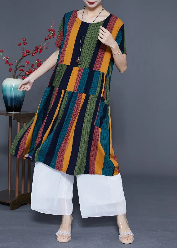 Art Colorblock Oversized Patchwork Striped Cotton Maxi Dresses Summer Elegant Maxi Dress with Lace Art Colorblock Oversized Patchwork Striped Cotton Maxi Dresses Summer Elegant Maxi Dress with Lace