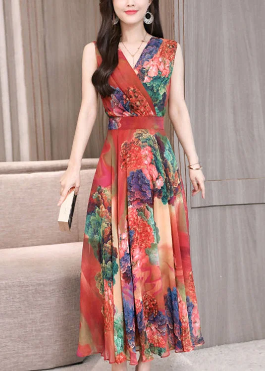 Art Red V Neck Print Tunic Holiday Maxi Dresses Sleeveless Trendy Maxi Dress with Lace Art Red V Neck Print Tunic Holiday Maxi Dresses Sleeveless Trendy Maxi Dress with Lace