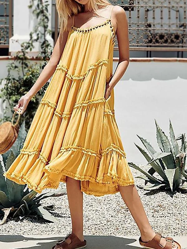 Bohemian Solid Color Sleeveless Stringy Selvedge Slip Maxi Dress Comfortable Cotton Maxi Dress Bohemian Solid Color Sleeveless Stringy Selvedge Slip Maxi Dress Comfortable Cotton Maxi Dress