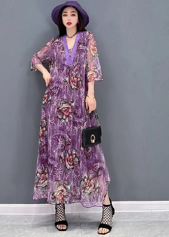 Boutique Purple V Neck Embroideried Hollow Out Tulle Maxi Dresses Half Sleeve Chic Summer Floral Maxi Dress Boutique Purple V Neck Embroideried Hollow Out Tulle Maxi Dresses Half Sleeve Chic Summer Floral Maxi Dress