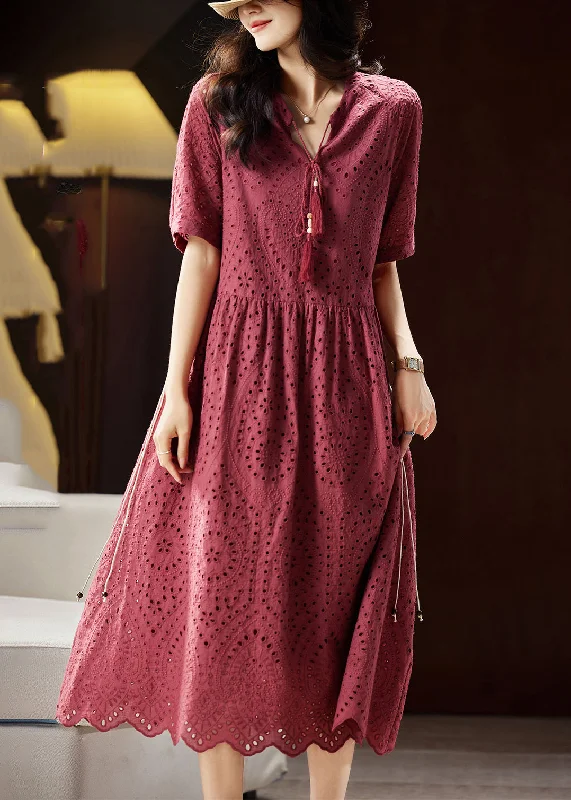 Chic Mulberry V Neck Hollow Out Sashes Cotton Maxi Dress Short Sleeve Fashionable Sleeveless Maxi Dress Chic Mulberry V Neck Hollow Out Sashes Cotton Maxi Dress Short Sleeve Fashionable Sleeveless Maxi Dress
