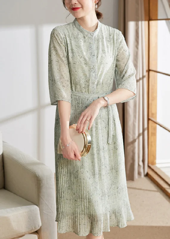 Cute Light Green Print Button Tie Waist Chiffon Holiday Maxi Dress Summer Stylish A-Line Maxi Dress Cute Light Green Print Button Tie Waist Chiffon Holiday Maxi Dress Summer Stylish A-Line Maxi Dress