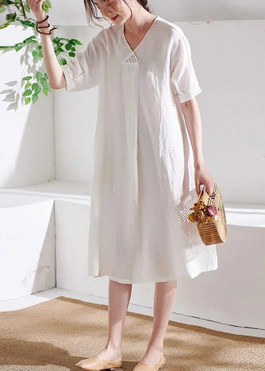 DIY White V Neck lantern Sleeve Summer Linen Maxi Dress Half Sleeve Elegant Lace-Up Maxi Dress DIY White V Neck lantern Sleeve Summer Linen Maxi Dress Half Sleeve Elegant Lace-Up Maxi Dress