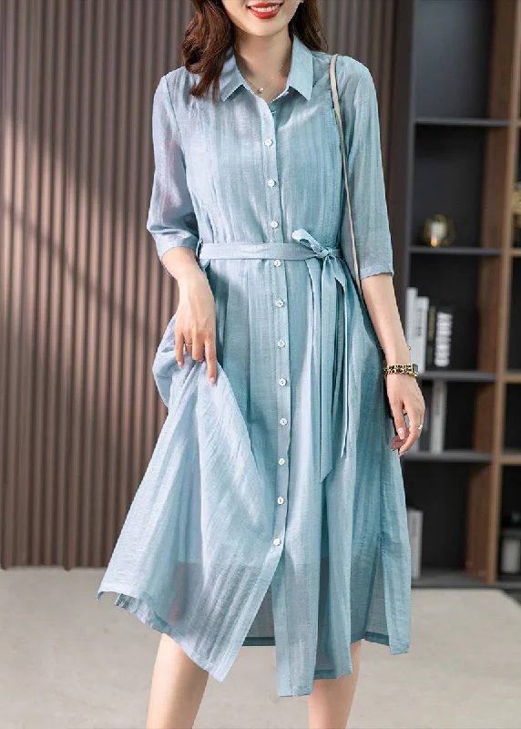 Elegant Light Blue Peter Pan Collar Tie Waist Solid Linen Maxi Dresses Summer Elegant Maxi Dress with Ruffles Elegant Light Blue Peter Pan Collar Tie Waist Solid Linen Maxi Dresses Summer Elegant Maxi Dress with Ruffles