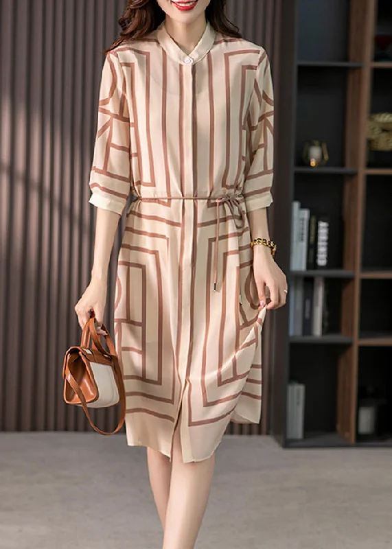 Elegant Light Coffee O-Neck Striped Side Open Silk Maxi Dress Half Sleeve Fashionable Chiffon Tiered Maxi Dress Elegant Light Coffee O-Neck Striped Side Open Silk Maxi Dress Half Sleeve Fashionable Chiffon Tiered Maxi Dress