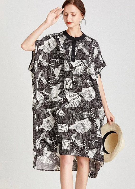 Fine Newspaper Print low High Design Button Pockets Summer Maxi Dresses Comfortable Maxi Dress with Slits Fine Newspaper Print low High Design Button Pockets Summer Maxi Dresses Comfortable Maxi Dress with Slits