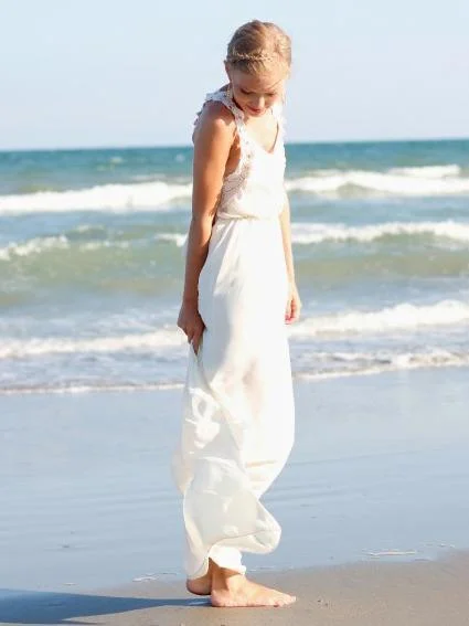 Flower Lace Strap White Maxi Dress Fashionable Sheer Maxi Dress