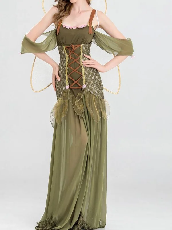Green Halloween Cosplay Party Maxi Dress Comfortable Fit-and-Flare Maxi Dress