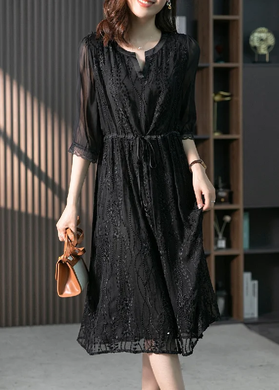 Handmade Black O-Neck Lace Patchwork Tie Waist Silk Maxi Dress Summer Stylish Pleated A-Line Maxi Dress Handmade Black O-Neck Lace Patchwork Tie Waist Silk Maxi Dress Summer Stylish Pleated A-Line Maxi Dress