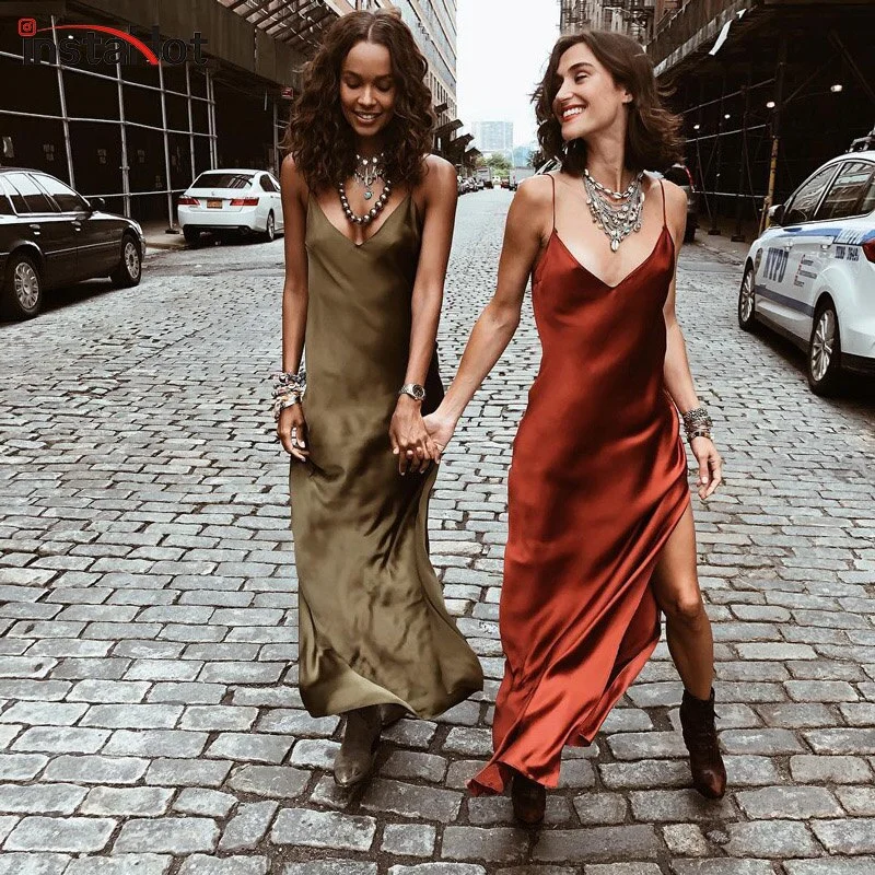InstaSexy Satin V Neck Maxi Dress Women Spaghetti Strap Sleeveless Backless Side Split Long Dresses 2022 Spring Lady Vestido Chic Off-Shoulder Maxi Dress InstaSexy Satin V Neck Maxi Dress Women Spaghetti Strap Sleeveless Backless Side Split Long Dresses 2022 Spring Lady Vestido Chic Off-Shoulder Maxi Dress