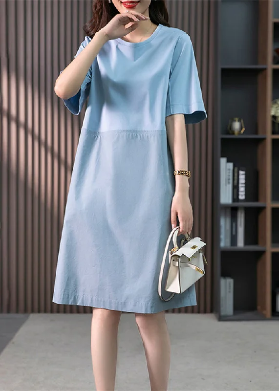 Modern Blue O-Neck Patchwork Cotton Maxi Dresses Short Sleeve Cozy Ruffle Sleeve Maxi Dress Modern Blue O-Neck Patchwork Cotton Maxi Dresses Short Sleeve Cozy Ruffle Sleeve Maxi Dress