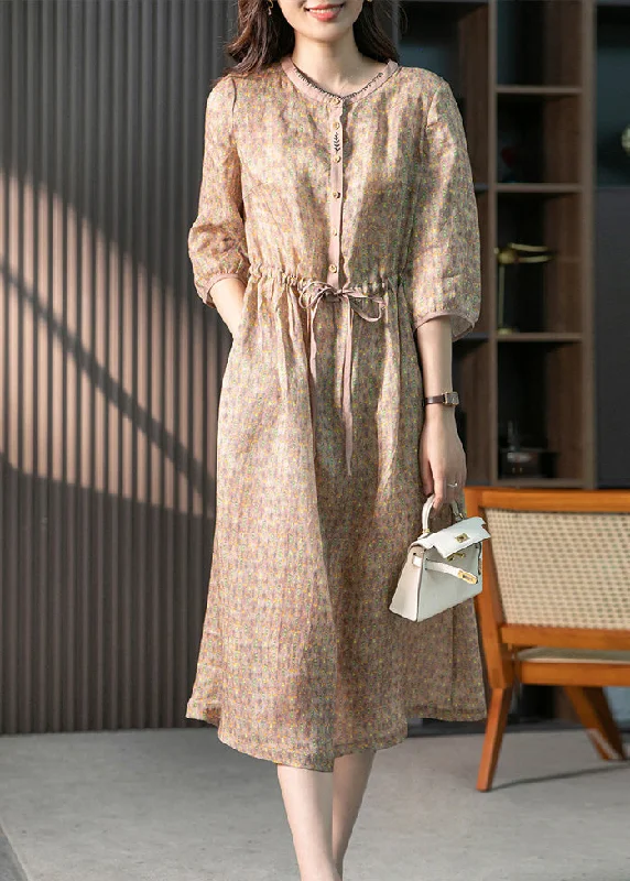 Organic Pink O-Neck Print Drawstring Linen Maxi Dresses Summer Comfortable T-Shirt Maxi Dress Organic Pink O-Neck Print Drawstring Linen Maxi Dresses Summer Comfortable T-Shirt Maxi Dress