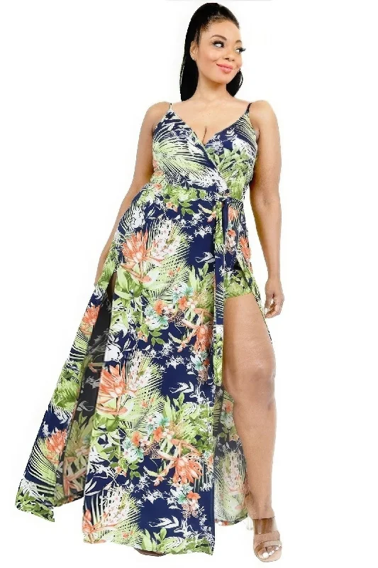 Blue Zone Planet | Plus Tropical Leaf Print Surplice Maxi Dress Chic Summer Floral Maxi Dress Blue Zone Planet | Plus Tropical Leaf Print Surplice Maxi Dress Chic Summer Floral Maxi Dress