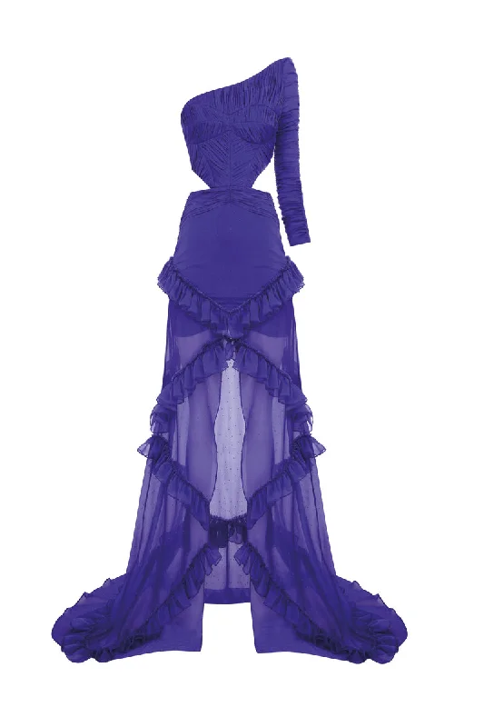 PURPLE STONE PRINTED MAXI DRESS WITH ASYMMETRIC NECKLINE Fashionable Halter Neck Maxi Dress PURPLE STONE PRINTED MAXI DRESS WITH ASYMMETRIC NECKLINE Fashionable Halter Neck Maxi Dress