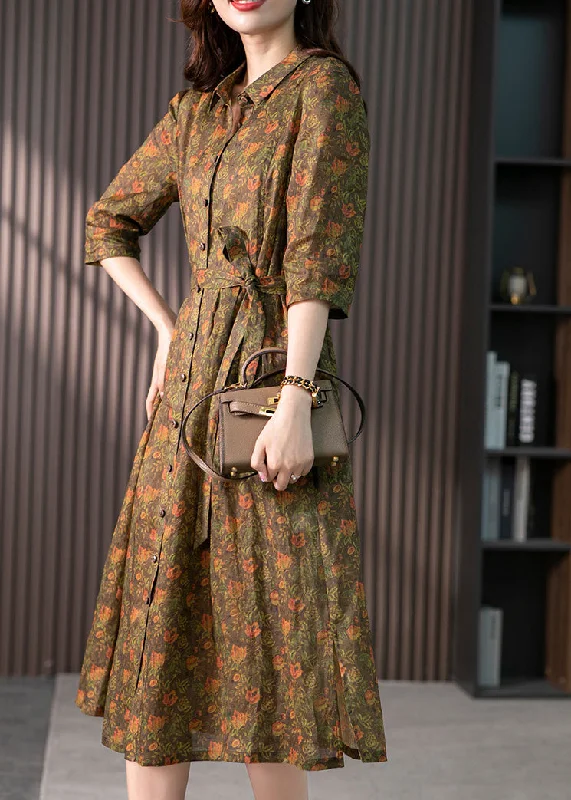 Retro Peter Pan Collar Print Button Slim Linen Maxi Dress Half Sleeve Fashionable Printed Maxi Dress Retro Peter Pan Collar Print Button Slim Linen Maxi Dress Half Sleeve Fashionable Printed Maxi Dress