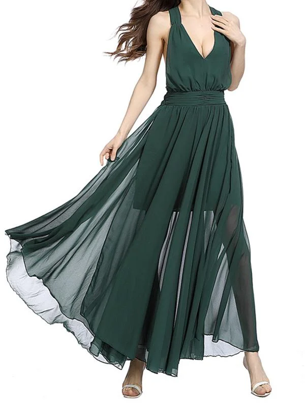 Hanging Neck Slim Dark Green Backless Sexy Big Swing Strap Beach Maxi Dress Stylish A-Line Maxi Dress Hanging Neck Slim Dark Green Backless Sexy Big Swing Strap Beach Maxi Dress Stylish A-Line Maxi Dress