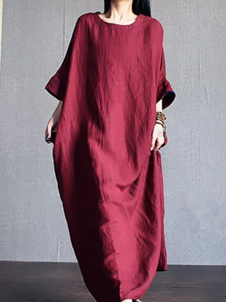 Solid Color Loose Casual Maxi Dress Comfortable Bohemian Maxi Dress