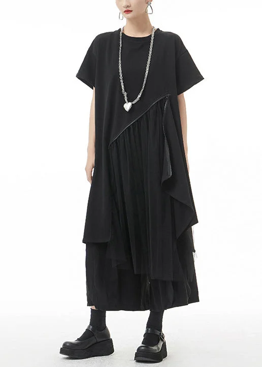 Streetwear Black O-Neck Asymmetrical Maxi Dress Short Sleeve Fashionable Sheer Maxi Dress Streetwear Black O-Neck Asymmetrical Maxi Dress Short Sleeve Fashionable Sheer Maxi Dress
