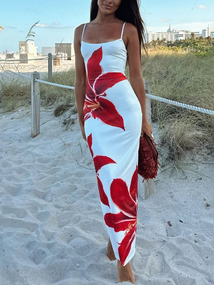 Summer Printed Maxi Dress For Women Backless Fashion Slim High Waist Spaghetti Dress Holiday Patchwork Female Long Dress Trendy Floral Print Maxi Dress Summer Printed Maxi Dress For Women Backless Fashion Slim High Waist Spaghetti Dress Holiday Patchwork Female Long Dress Trendy Floral Print Maxi Dress