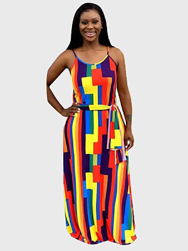 Spaghetti Strap V Neck Boho Maxi Dresses Stylish One-Shoulder Maxi Dress