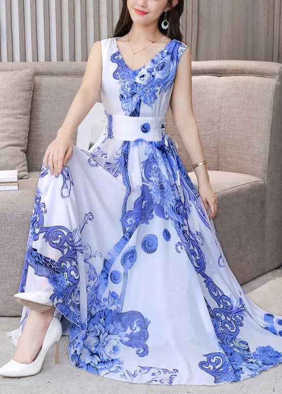White Tie Waist Slim Chiffon Maxi Dress Sleeveless Comfortable Ruffle Hem Maxi Dress White Tie Waist Slim Chiffon Maxi Dress Sleeveless Comfortable Ruffle Hem Maxi Dress