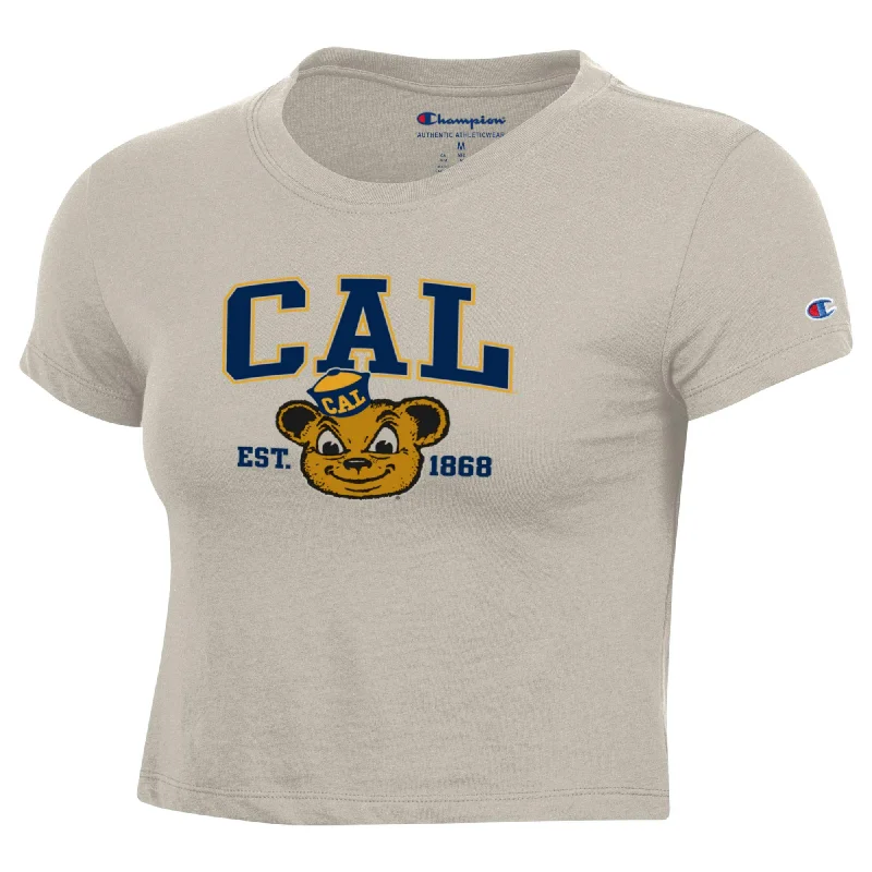 U.C. Berkeley CAL block and Oski women's Baby Tee -Tan Zippered Front Buttoned Front Snap Front U.C. Berkeley CAL block and Oski women's Baby Tee -Tan Zippered Front Buttoned Front Snap Front