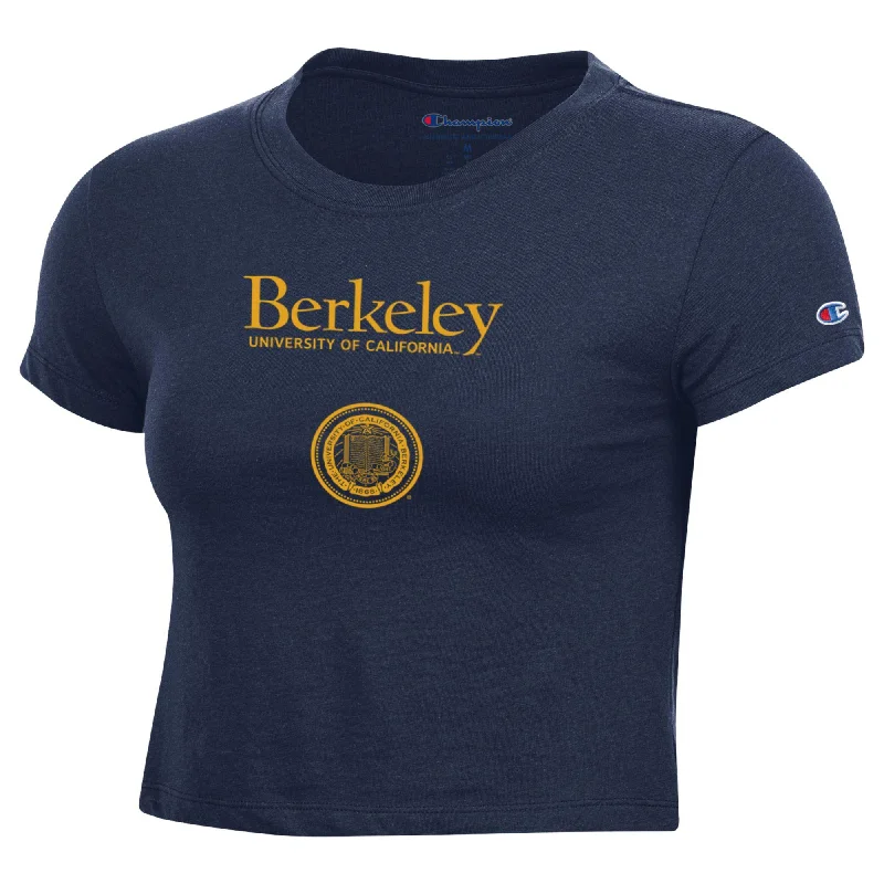 U.C. Berkeley arch & seal women's Baby Tee -Navy Chenille Blend Fleece Blend Nylon Blend U.C. Berkeley arch & seal women's Baby Tee -Navy Chenille Blend Fleece Blend Nylon Blend