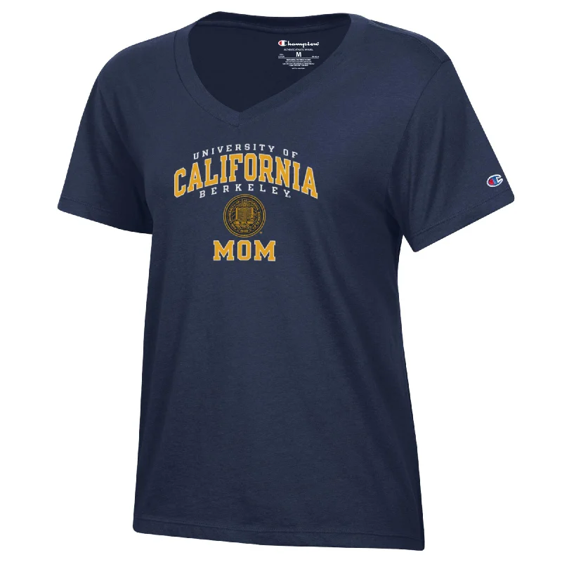 U.C. Berkeley Cal Mom three arch Champion women's V-Neck T-Shirt-Navy Fashionable Trendy Casual