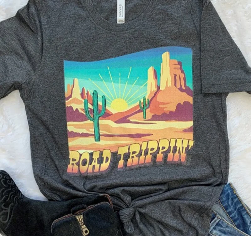 Road Trippin Charcoal Tee Oversized T-Shirt Spandex breathable