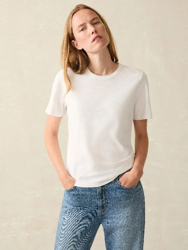 Sunwashed Crew Tee - White Collared Crew Neck Turtle Neck
