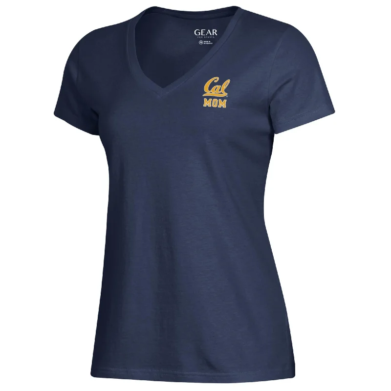 U.C. Berkeley Cal Mom Gear relaxed fit T-Shirt with Cal Mom on the left chest and The Bear mascot on the back-Navy Terry Blend Velvet Blend Canvas Blend U.C. Berkeley Cal Mom Gear relaxed fit T-Shirt with Cal Mom on the left chest and The Bear mascot on the back-Navy Terry Blend Velvet Blend Canvas Blend