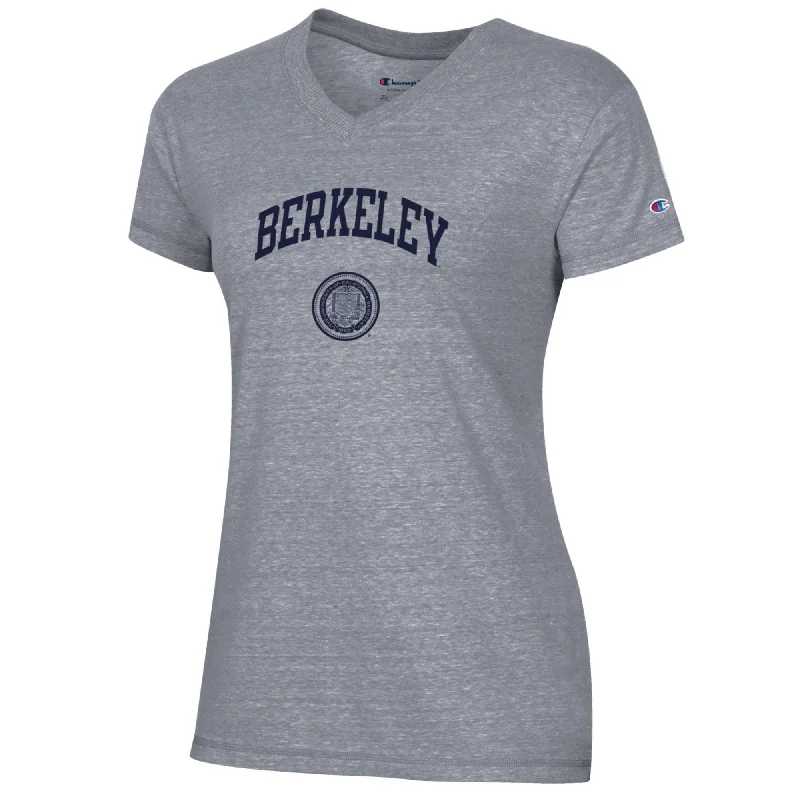 U.C. Berkeley Cal Champion Triumph V-Neck T-Shirt-Gray Thin T-Shirt Open Front Quick Dry U.C. Berkeley Cal Champion Triumph V-Neck T-Shirt-Gray Thin T-Shirt Open Front Quick Dry