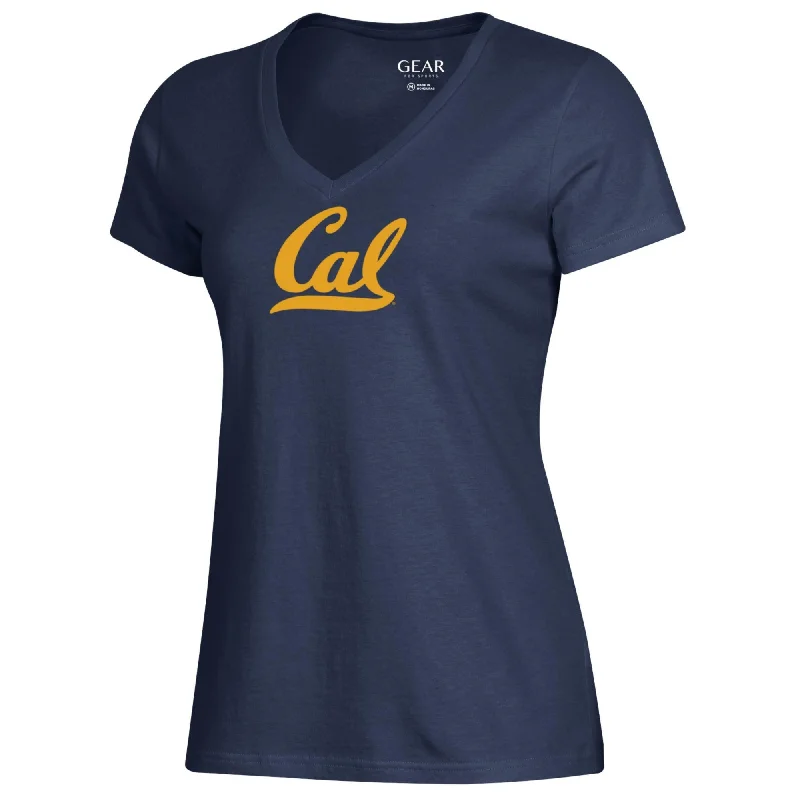 UC Berkeley Cal women's V-Neck relaxed T-Shirt with the script Cal-Navy Elegant Classic Vintage UC Berkeley Cal women's V-Neck relaxed T-Shirt with the script Cal-Navy Elegant Classic Vintage
