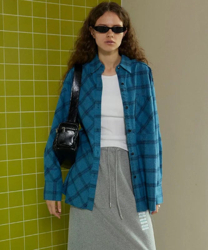 Random Checkered Oversized Shirt Fleece Nylon Spandex